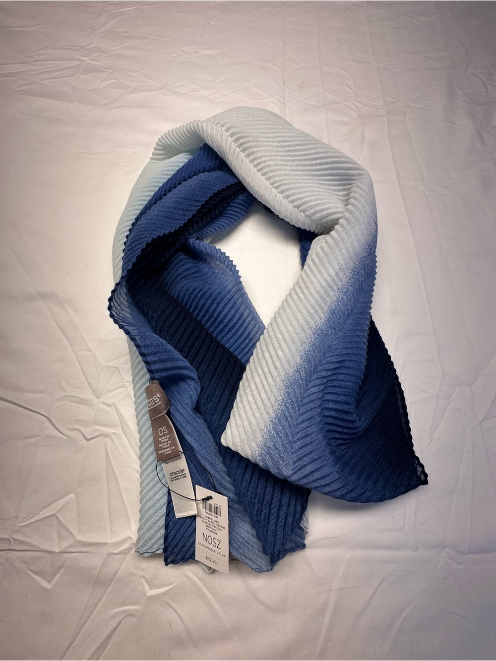 Chico's Gradient Blue Pleated Oblong Scarf